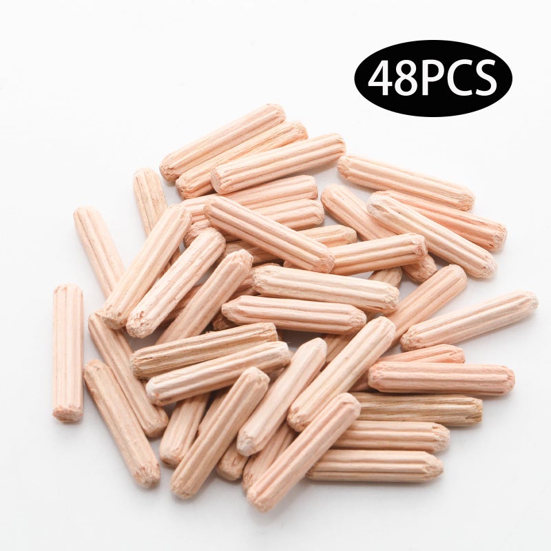 Adyoney 48Pcs 4mm x 20mm / 5/32 Inch x 0.79 Inch Wooden Dowel Pin Fluted Beveled Ends Wooden Pegs Support Shelves - Image 3